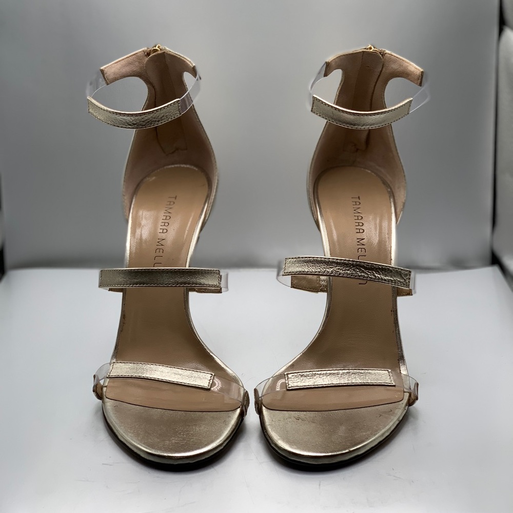 Plantino Silver Tamara Melon Frontline Sandals 105mm, Size 37, Like New